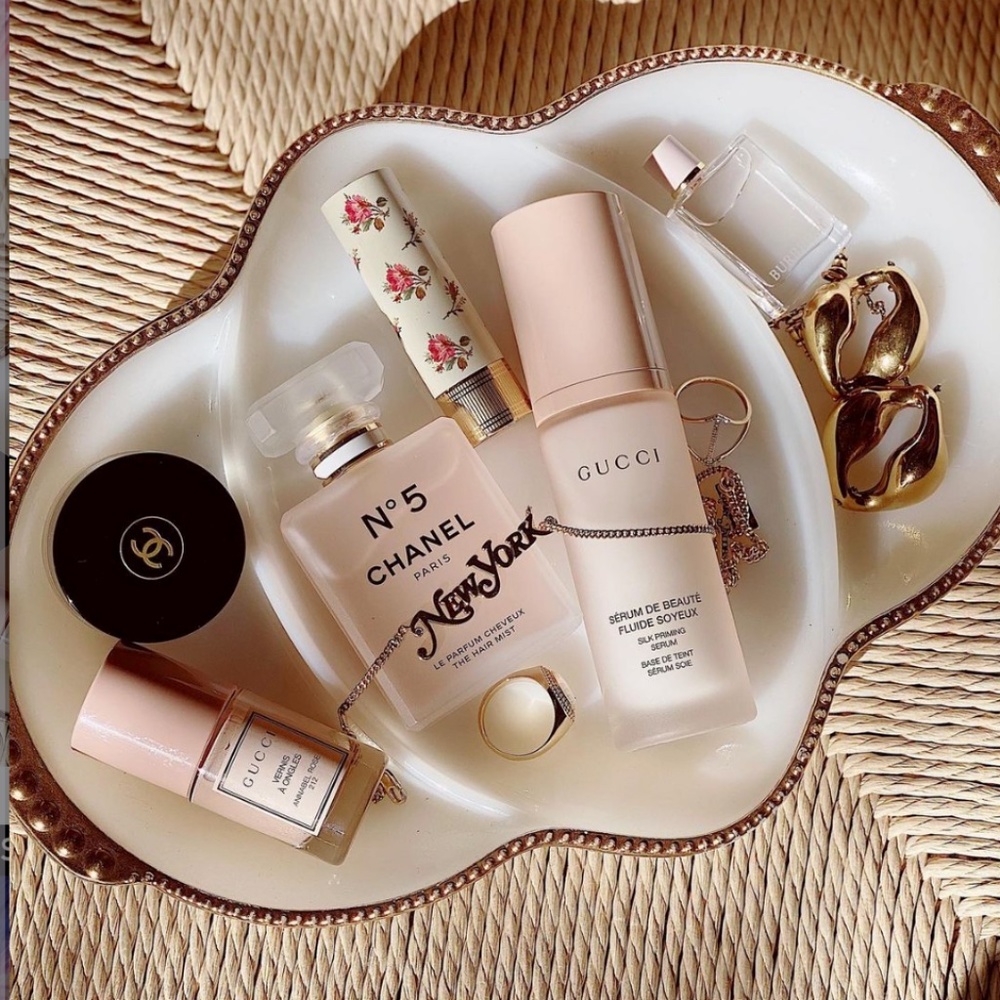 Fire King Vanity Serving Dish | White w. Gold Trim